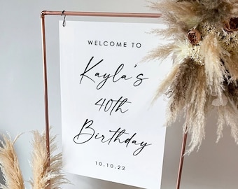 Acrylic Birthday Sign, Hanging Modern Birthday Sign, Modern Birthday Sign, Lucite Birthday Decor, Frosted, White, Black, Acrylic HBD001