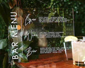 Bar Menu Sign, wedding bar menu, wedding menu sign, Signature drink cocktail Acrylic Wedding Sign, Lucite, Acrylic, Acrylic modern BAR001-cp