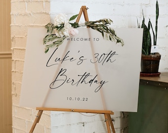 Acrylic Birthday Sign, Hanging Modern Birthday Sign, Modern Birthday Sign, Lucite Birthday Decor, Frosted, White, Black, Acrylic HBD002