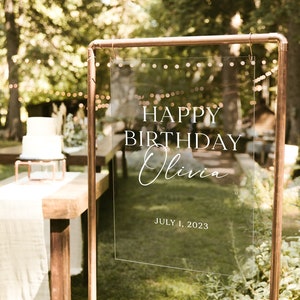 Acrylic Birthday Sign, Hanging Modern Birthday Sign, Modern Birthday Sign, Lucite Birthday Decor, Frosted, White, Black, Acrylic HBD004