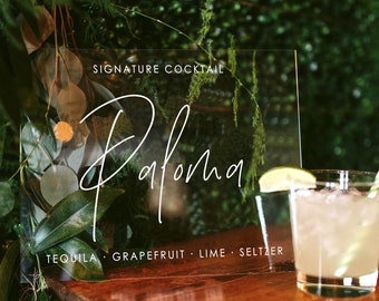 Signature cocktail Sign, acrylic wedding bar menu, lucite wedding drink menu, wedding sign, bar menu, personalized wedding decor SIG001