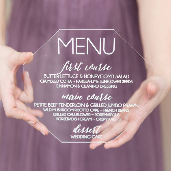 SAMPLE - Acrylic Menu, acrylic wedding menus, lucite wedding, wedding menus, acrylic dinner menu, menus, acrylic wedding signs -is