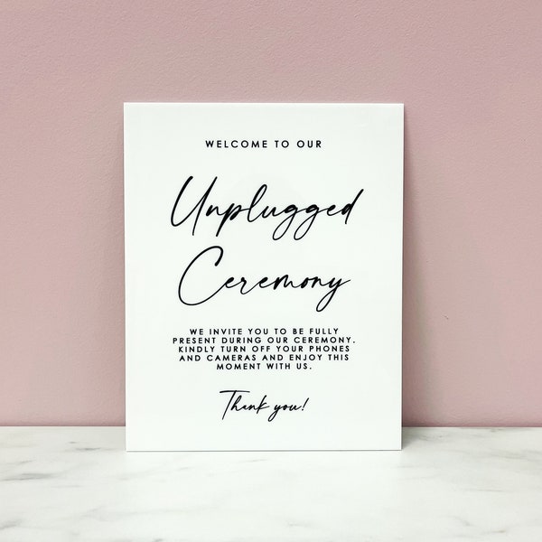 Unplugged wedding sign, unplugged ceremony sign, white acrylic, unplugged, modern wedding decor, wedding sign, acrylic sign acrylic UNP005