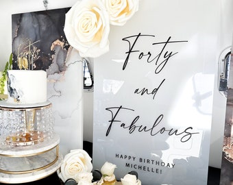 Acrylic Birthday Sign, Forty and Fabulous, 40th birthday decoration, Hanging Modern Birthday Sign, Modern Birthday, Birthday Decor, HBD005