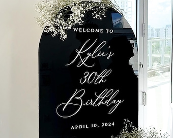 Arched Acrylic Birthday Welcome Sign, Modern Party Decor, Happy Birthday Sign, 50th 21st 40th 60th birthday decorations HBD023