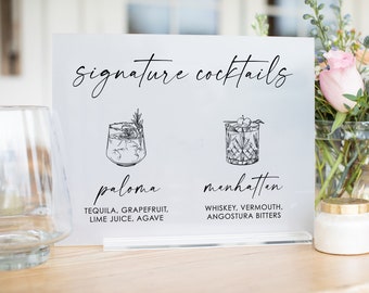 Signature drinks sign, acrylic wedding cocktail bar menu, lucite wedding menu, wedding sign, bar menu, modern wedding decorations SIG004