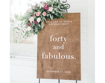 Wood Birthday Sign, Forty and Fabulous, 40th birthday decoration, Hanging Modern Birthday Sign, Modern Birthday, Birthday Decor, HBD008