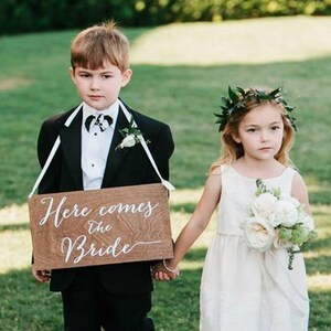 Here comes the bride sign, wedding signs, ringbearer sign, wedding sign, wooden wedding signs, your girl, don't worry ladies, wood HCB001 image 3