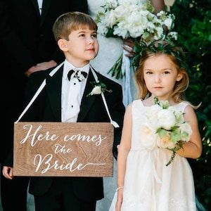 Here comes the bride sign, wedding signs, ringbearer sign, wedding sign, wooden wedding signs, your girl, don't worry ladies, wood HCB001 image 1