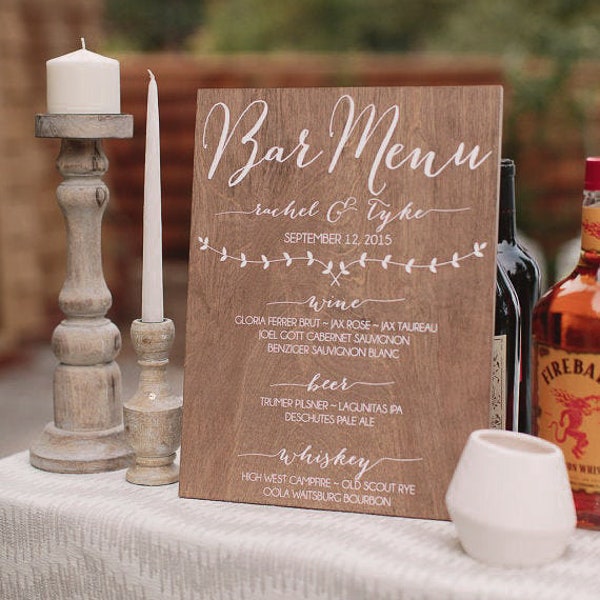 Bar Menu Sign, wedding bar menu, wedding menu sign, bar menu wedding, signature drink sign, signature cocktail sign wooden wedding signs -cp