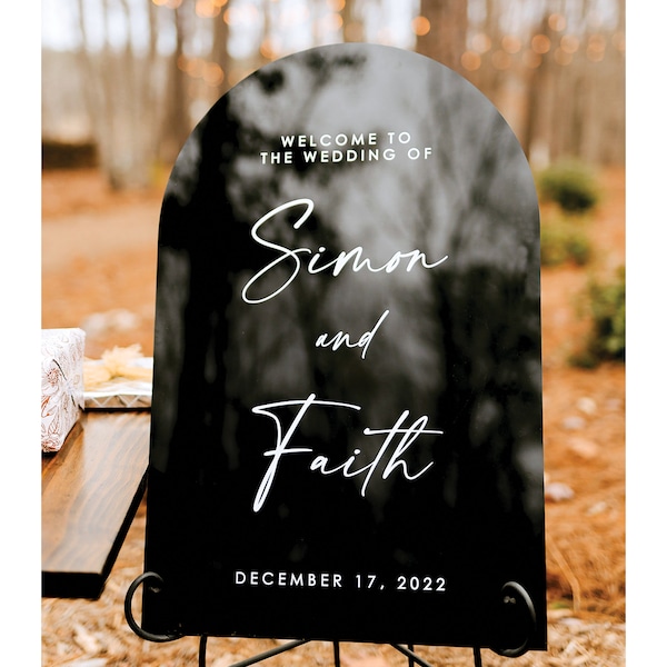 Wedding Welcome Sign, Modern Wedding Sign, Arched Acrylic Wedding Sign, Black acrylic, Modern Wedding Decor, Wedding Signs Acrylic WEL012