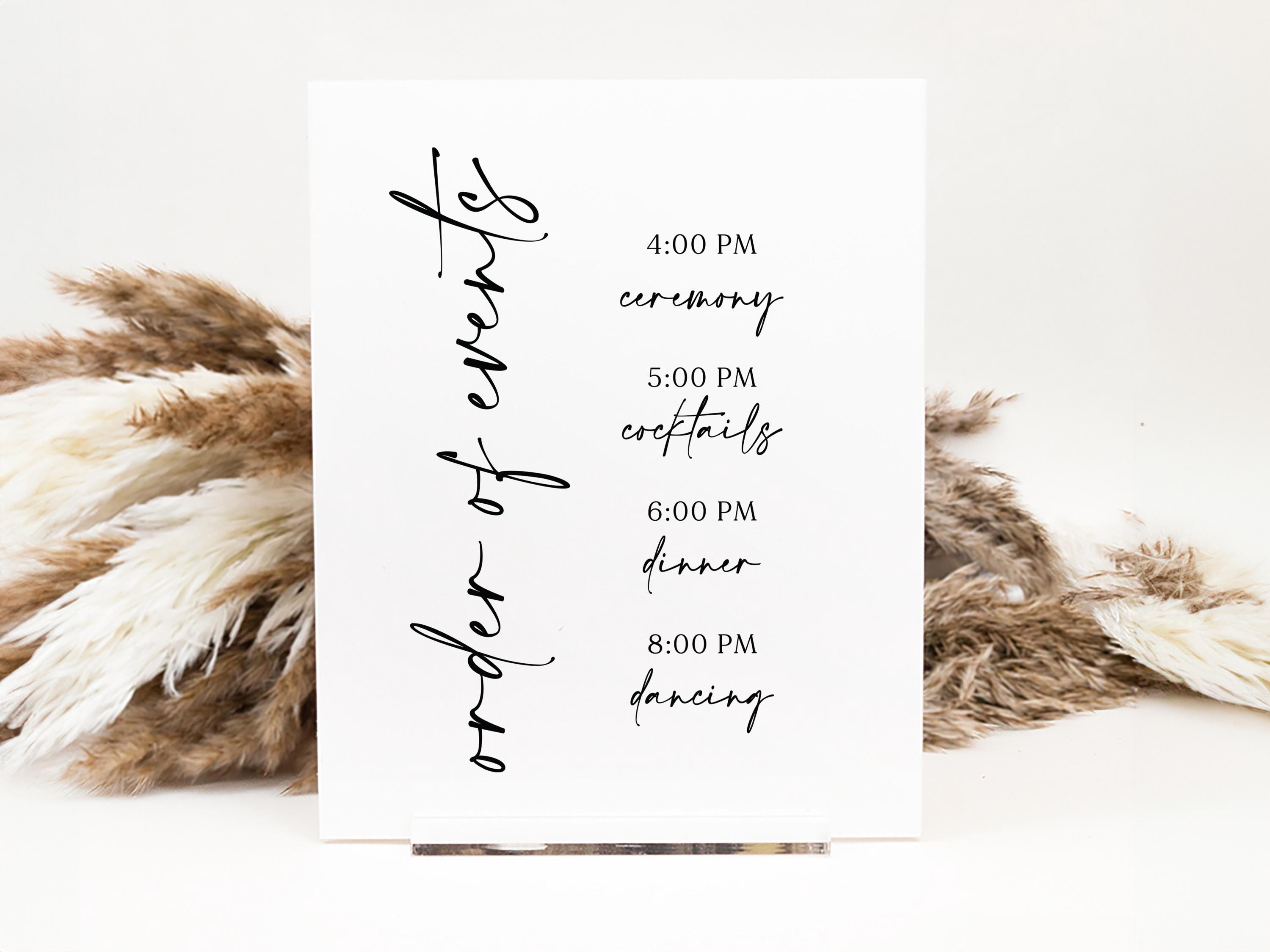 Wedding Schedule Sign, Acrylic Wedding Timeline Sign, Order of Events ...