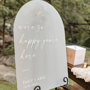 Wedding Welcome Sign, We're so happy you're here, Modern Wedding Sign, Arched Wedding Sign, Black Acrylic Sign, Lucite Wedding Sign WEL014 image 5