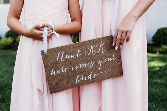 here comes the bride bridesmaid dresses Sign, Wooden Wedding Decor Size:L (US 6, Long Sleeve) Sweetheart Corset High Slit new design