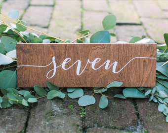 Table numbers for wedding, custom wedding wood table numbers, personalized, rustic, calligraphy, themed table numbers, wood wedding signs-nc