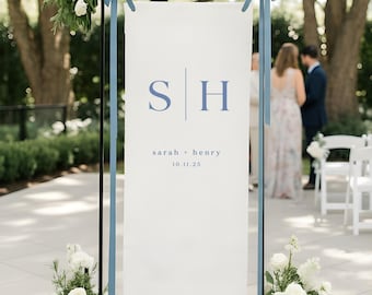 Linen Wedding Sign, Custom Fabric Welcome Banner, Modern Wedding Decor, Personalized Fabric Ceremony Sign, Hanging Table Sign FAB011