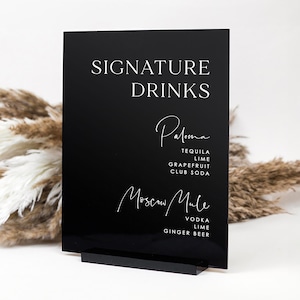 Signature cocktail Sign, wedding drinks bar menu, Signature drinks, lucite wedding menu, wedding sign, bar menu, modern wedding decor SIG007