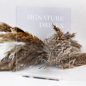 Signature cocktail Sign, wedding drinks bar menu, Signature drinks, lucite wedding menu, wedding sign, bar menu, modern wedding decor SIG007