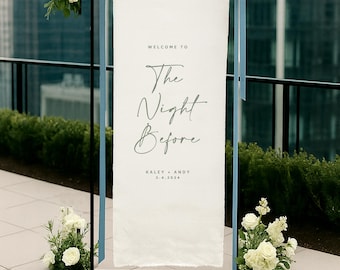 Linen Wedding Sign, Rehearsal Dinner Sign, Night Before Sign, Modern Wedding Decor, Personalized Fabric Ceremony Sign Hanging FAB004