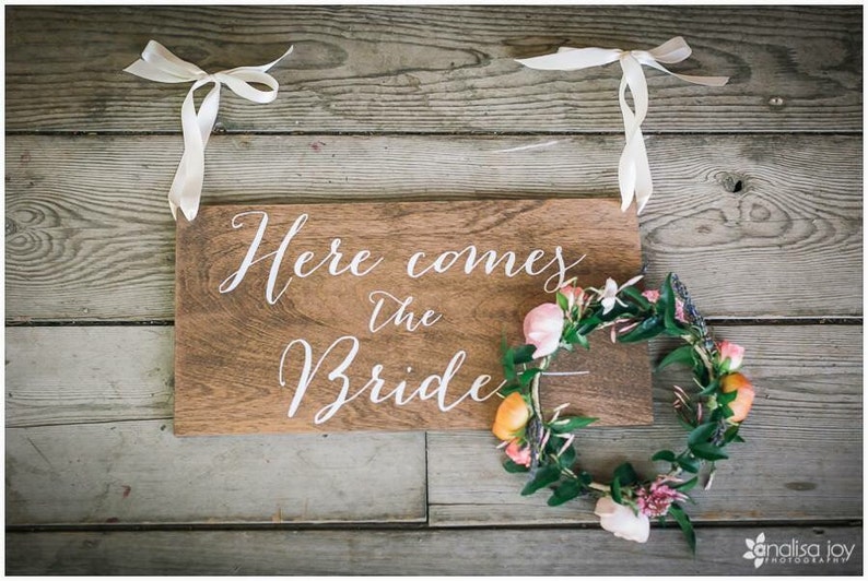 Here comes the bride sign, wedding signs, ringbearer sign, wedding sign, wooden wedding signs, your girl, don't worry ladies, wood HCB001 image 3