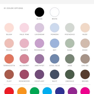 Puede incluir: Un gr&aacute;fico con 24 opciones de color diferentes para el texto en letreros de acr&iacute;lico. Los colores est&aacute;n dispuestos en filas y etiquetados con sus nombres, como negro, blanco, rubor, rosa p&aacute;lido, lavanda, polvo, pistacho, desnudo, melocot&oacute;n, cuarzo, periwinkle, cielo, salvia, caqui, terracota, mora, amatista, azul acero, jade, gris beige, arcilla, palo de rosa, berenjena, azul marino, esmeralda, marr&oacute;n, rojo, naranja, verde, cian, azul, morado y magenta.