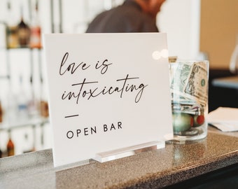 Open bar sign, acrylic wedding bar menu, lucite love is intoxicating, wedding sign, bar menu, modern wedding decor, wedding decor BAR002-c