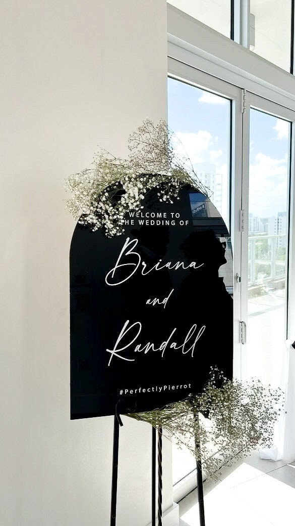 Wedding Welcome Sign, Modern Wedding Sign, Arched Acrylic Wedding Sign, Hashtag, Black acrylic, Modern Wedding Decor, Wedding Acrylic WEL029