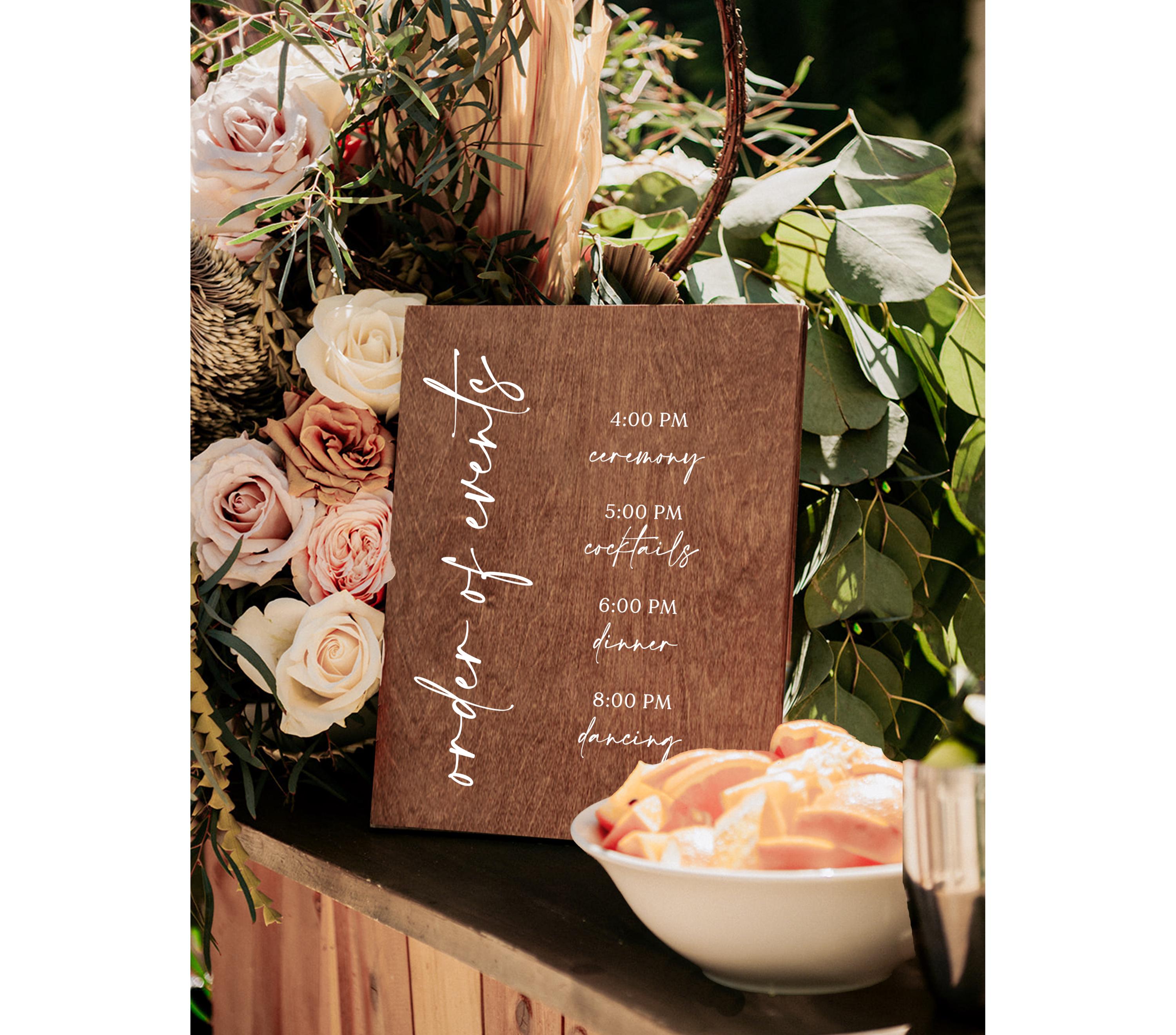 Wedding Schedule Sign, Wood Wedding Timeline Sign, Wedding Order of ...