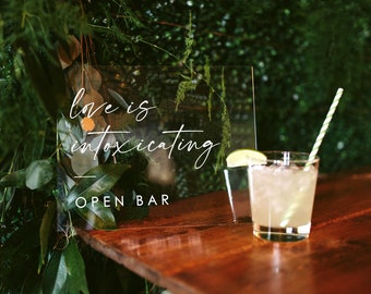 Open bar sign, acrylic wedding bar menu, lucite love is intoxicating, wedding sign, bar menu, modern wedding decor, wedding decor BAR002-c