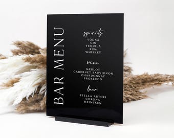 Bar menu sign, acrylic wedding bar menu, signature drink sign, wedding sign, bar menu, modern wedding decor, wedding decor BAR010