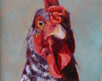 Cluck IV, Chicken Painting, Original Oil, Plymouth Rock