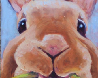 Hungry Rabbit Oil Painting: Original Rabbit Art