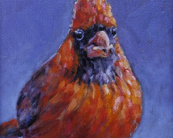 Cardinal, Bird original oil, Red bird