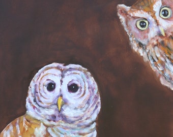 Two Hoots, Barred Owl, Screech Owl, Owl Art