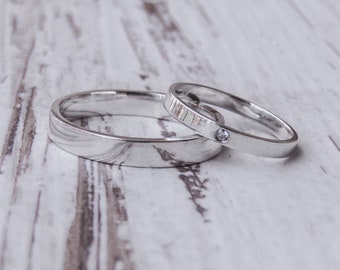Silver wedding band, silver and stone wedding rings, classical ring, artisan wedding ring, flat wedding rings, wedding bands