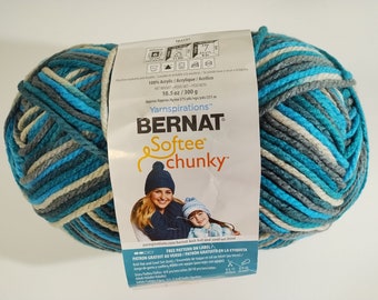 Bernat Softee chunky yarn Blue, Green, Grey