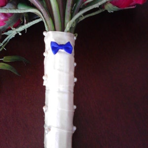 Something Blue bouquet bow pin image 1