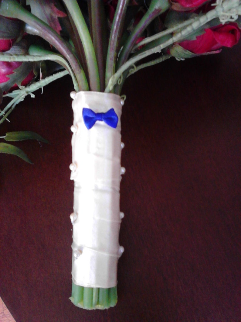 Something Blue bouquet bow pin image 1