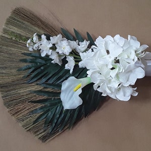 White Florals Wedding Broom, Jumping Broom, African American wedding broom