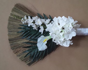 White Florals Wedding Broom, Jumping Broom, African American wedding broom