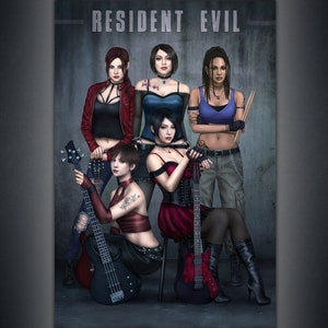 RE Girls metal band art print (Claire, Jill, Sheva, Rebecca, Ada) 12&quot;x18&quot; | Enhanced Matte Paper Poster