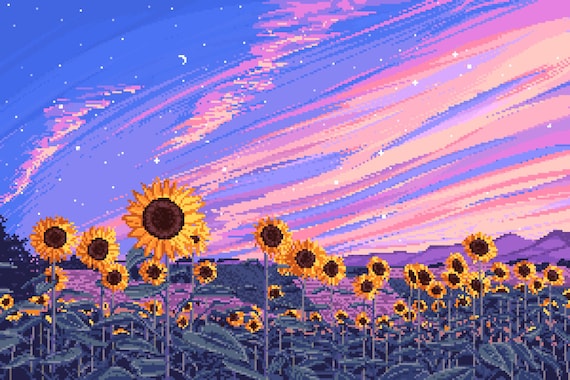 Sunflower Field - Pixel Art Print | Enhanced Matte Paper Poster 8