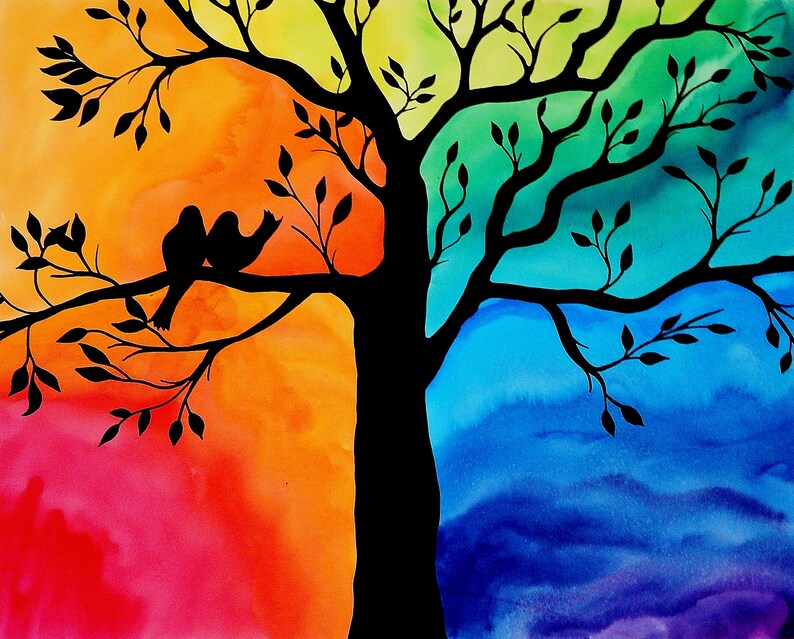 Aquarelle arbre de vie avec lamour de deux oiseauxpeint avec Etsy Aquarelle arbre de vie avec lamour de deux oiseauxpeint avec Etsy
