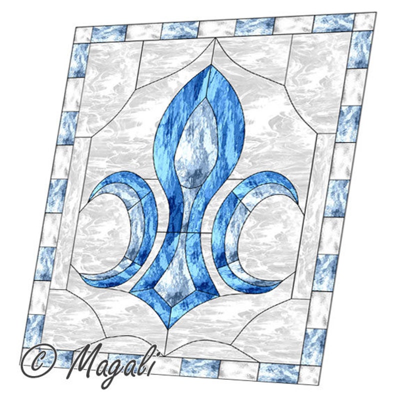 Patron de vitrail panneau fleur de lys Etsy