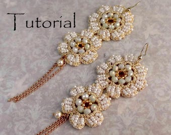 Modello per orecchini all'uncinetto: motivo floreale con perline - stile sposa