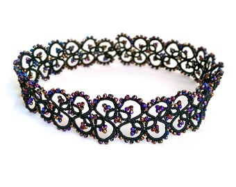 Black  gold lace choker necklace .Frivolite tatting lace jewelry.