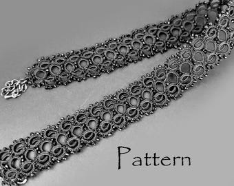 Schema per collana girocollo in pizzo gotico con lavorazione a tatting (tutorial PDF, disegno con perline)