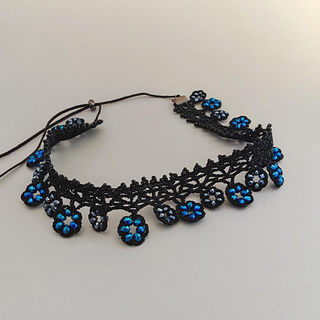 Black Lace Crochet Choker Necklace: Beaded Gothic Style - Etsy