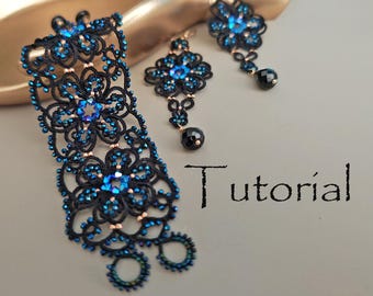 Tutorial PDF per realizzare braccialetti e orecchini in pizzo Tatting. Realizzazione di gioielli frivolite.