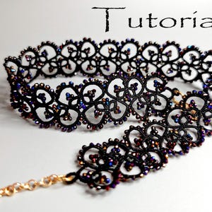 Tatting  black Lace choker necklace tutorial PDF Making jewelry frivolite